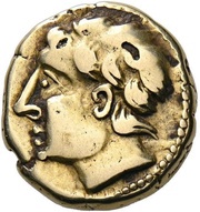 Stater with two lyres horse facing left obverse image