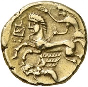 ¼ Gold Stater with small bare head Class I, Gaul, 200 BC - 100 BC reverse image