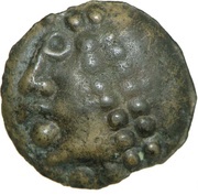 Potin with large helmeted head and headband decorated with globules obverse image