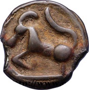 Potin with large helmeted head and smooth headband, Gaul, 100 BC - 10 BC reverse image