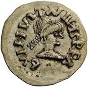 ¼ Siliqua In the name of Justin I and Theoderic; Sirmium; retrograde S with flat bust obverse image