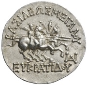 Tetradrachm - Eukratides I, Greece (ancient), 175 BC - 145 BC reverse image