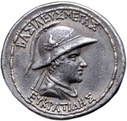 Tetradrachm - Eukratides I, Greece (ancient), 170 BC - 145 BC reverse image