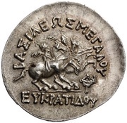 Tetradrachm - Eukratides I, Greece (ancient), 170 BC - 145 BC reverse image