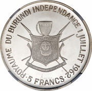 5 Francs - Mwambutsa IV Independence reverse image