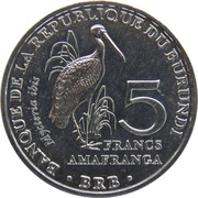5 Francs Mycteria ibis reverse image