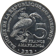 5 Francs Bucorvus leadbeateri reverse image