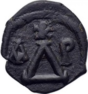 4 Nummi - Justinian I Thessalonica; Type ☧ reverse image