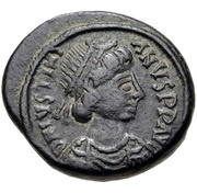 5 Nummi - Justinian I Carthage; Є ♰, Bust Right obverse image