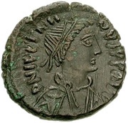 5 Nummi - Justinian I Rome; V, Large Module obverse image