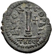10 Nummi - Justinian I Antioch; Enthroned, Byzantine states, 529-565 reverse image