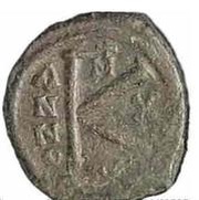 20 Nummi - Justin II and Aelia Sophia Thessalonica; +M type, Byzantine states, 568-578 reverse image