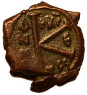 20 Nummi - Justin II and Aelia Sophia Thessalonica; θκϲ type, Byzantine states, 569-571 reverse image