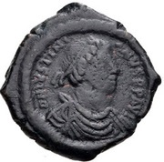 16 Nummi - Justinian I Thessalonica; Type A ☩ Δ obverse image