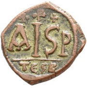 16 Nummi - Justinian I Thessalonica; Type ☩ ⳨ ☩, Byzantine states, 527-565 reverse image