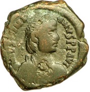 16 Nummi - Justinian I Thessalonica; Type 'no mark' obverse image