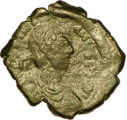 16 Nummi - Justinian I Thessalonica; Type A Δ K obverse image