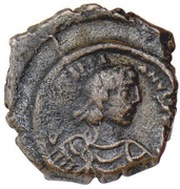 16 Nummi - Justinian I Thessalonica; Type ЄY ΘЄ obverse image