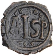 16 Nummi - Justinian I Thessalonica; Type ЄY ΘЄ, Byzantine states, 527-565 reverse image