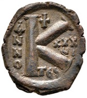 20 Nummi - Justinian I Thessalonica, Byzantine states, 527-565 reverse image