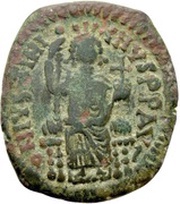 20 Nummi - Justinian I Antioch; Enthroned obverse image