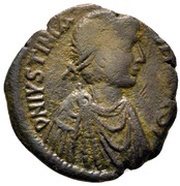 20 Nummi - Justinian I Antioch; ΘVΠOΛS, Bust Right obverse image