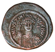 20 Nummi - Justinian I Nicomedia; bust facing, dated reverse obverse image