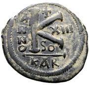 20 Nummi - Justinian I Carthage; SO, Bust Facing, Byzantine states, 539-540 reverse image