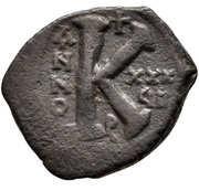 20 Nummi - Justinian I Antioch; ϱ; Bust Facing, Byzantine states, 562-565 reverse image