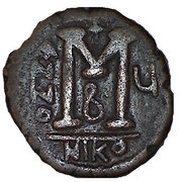40 Nummi - Justin II and Aelia Sophia Nicomedia, Byzantine states, 566-578 reverse image