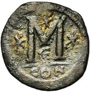 40 Nummi - Justinian I Constantinopolis; Type ☧M☧, Byzantine states, 527-538 reverse image