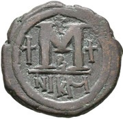 40 Nummi - Justinian I Nicomedia; Type ♰M♰, Byzantine states, 527-538 reverse image