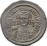 40 Nummi - Justinian I Nicomedia; Bust Facing obverse image