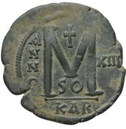 40 Nummi - Justinian I Carthage; SO, Bust Facing, Byzantine states, 539-540 reverse image