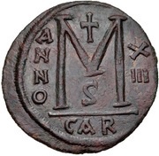 40 Nummi - Justinian I Carthage; S, Bust Facing, Byzantine states, 539-541 reverse image
