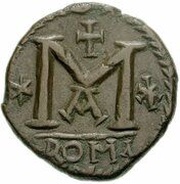40 Nummi - Justinian I Rome; ✶M✶ A, Byzantine states, 539-565 reverse image