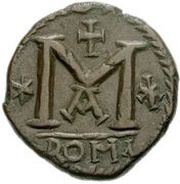 40 Nummi - Justinian I Rome; ✶M✶ A, Byzantine states, 539-565 reverse image
