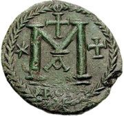 40 Nummi - Justinian I Rome; ✶M☩ A, Byzantine states, 539-565 reverse image
