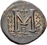 40 Nummi - Justinian I Antioch; τHЧΠ∕; Bust Facing, Byzantine states, 550-556 reverse image