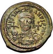 40 Nummi - Justinian I Antioch; τHЧϱ; Bust Facing obverse image