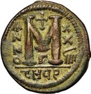 40 Nummi - Justinian I Antioch; τHЧϱ; Bust Facing, Byzantine states, 554-561 reverse image