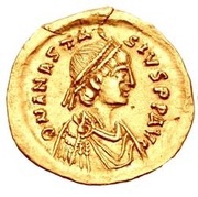 Semissis - Anastasius I Dicorus Constantinoplis; Type ⳨ inverted obverse image