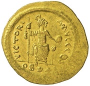 Light Solidus - Justin II VICTORIA AVGGG; Antioch, Byzantine states, 565-578 reverse image
