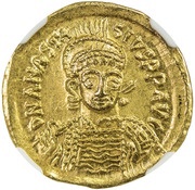 Solidus - Anastasius I Dicorus VICTORIA AVGGG; Constantinopolis; Type ⳨ inverted obverse image
