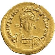 Solidus - Justinian I VICTORIA AVGGG I; Ravenna obverse image