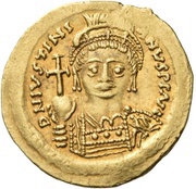 Solidus - Justinian I VICTORIA AVGGG; Rome obverse image