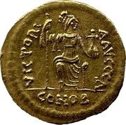 Solidus - Justin II VICTORIA AVGGG; Constantinopolis, Byzantine states, 565-578 reverse image