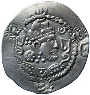 Drachm Countermarked; Sassanian type, Chaganian imitation of Khusro I, Northern Tokharistan mint obverse image