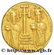 Solidus - Constantine IV, Tiberius and Heraclius Carthage, Byzantine states, 675-676 reverse image