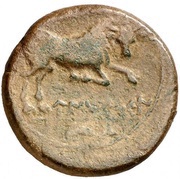 Semis legend e, dolphin, Iberia (ancient), 195 BC - 170 BC reverse image
